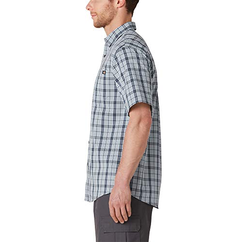 Dickies Men's Short Sleeve Flex Woven Shirt Relaxed Fit, Fog Blue/Ink Navy Plaid, Small #TOP3