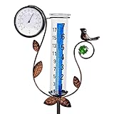 JOYBEE Bird Rain Gauge with Thermometer Garden Decor, Accurate Rain Gauges Outdoors，Rain Gauge for Yard with Stake, Decorative Rain Measure Gauge for Garden, Deck, Lawn with Large Numbers