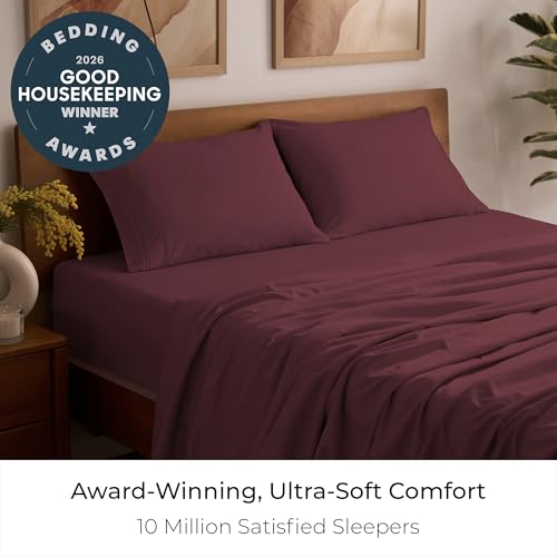 Image of Mellanni Queen Sheets Set - 4 PC Iconic Collection Bedding - Hotel Luxury, Extra Soft, Cooling Bed Sheets - Wrinkle, Fade, Stain Resistant (Queen, Burgundy)