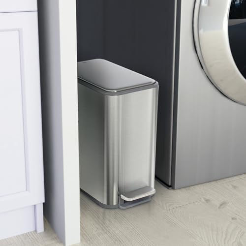 Glad Slim Bathroom Trash Can - Small Garbage Pail with Soft Close Lid & Step Foot Pedal | Narrow Stainless Steel Waste Basket with Removable Inner Bucket, 2.6 Gallon - image 8