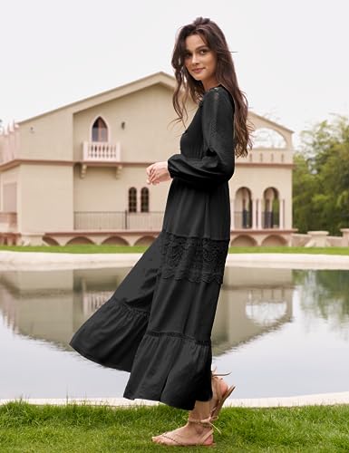 Long Sleeve Maxi Dress for Women Boho Flowy Wedding Guest Dress3