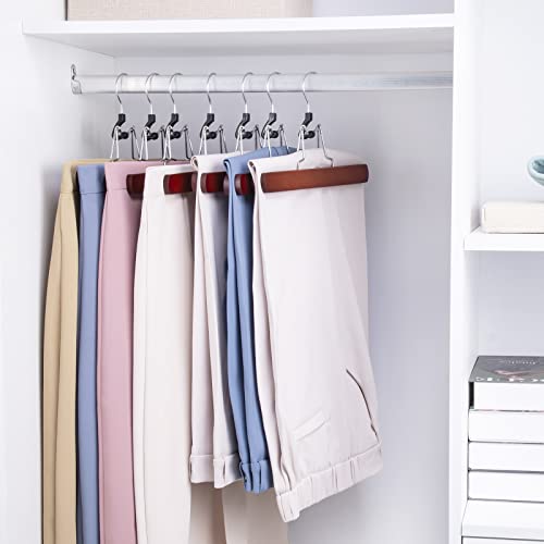 Nature Smile Wooden Pants Hangers 20 Pack Non Slip Skirt Hangers, Smooth Finish Solid Wood Clamp Hangers Hair Extension Hangers Jeans/Slack Hangers With 360° Swivel Hook - Pants Clip Hangers (Cherry) #TOP4