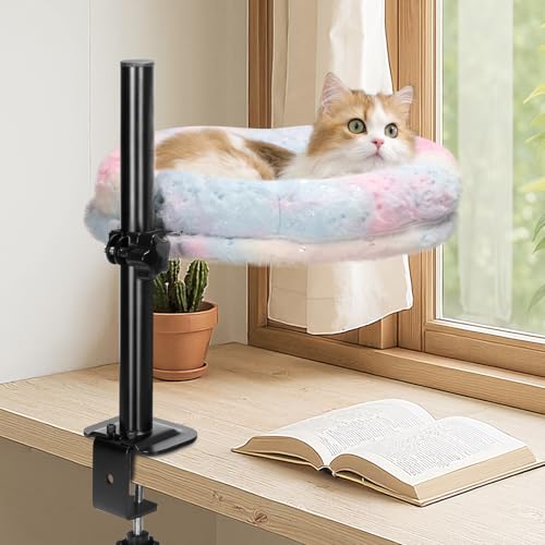 Cat Desk Bed, 360° Rotating & Height Adjustable Hammock Perch, So...