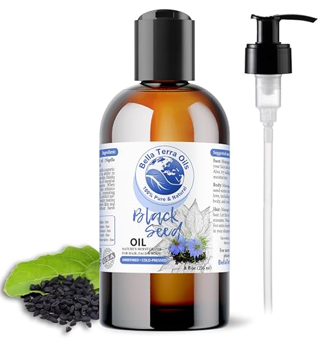 Bella Terra Oils - Black Seed Oil 8 oz - Cold-Pressed & Pure, A Beacon of Essential Minerals & Phytosterols, For the Lovers of Natural Beauty