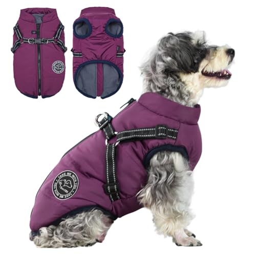 Savlot Hundejacke Winterweste Jacken Hundemantel Hundepullover Haustier Skifahren Kostüm Ärmellose Baumwolle Gepolsterte Weste Mit Brustgurt Gurt - Lila, M