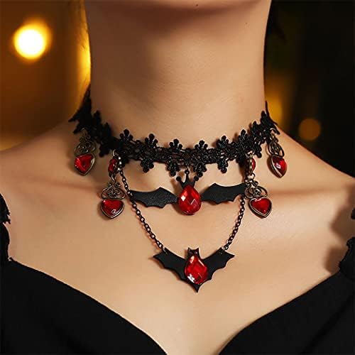 Sethexy Gothic Lace Choker Necklace Halloween Lace Necklace Chain Black Choker Lolita Collar Choker Vintage Clavicle Necklaces for Fancy Dress Costumes Accessories