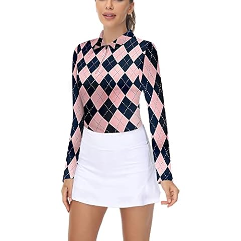 TrendiMax Women's Short/Long Sleeve Golf Polo Shirt Half Zip Dry Fit Athletic Workout Tank Tops, Navy Pink Plaid 1 Piece, M Cover