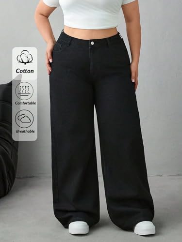 Image of KOTTY Plus Size Women's High Waist Straight Denim Jeans Comfortable Wear for Work Casual Use