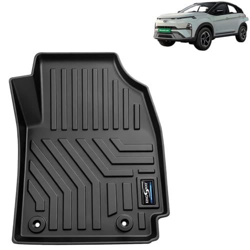 Image of KINGSWAY Accessories Custom-Fit TPE 5D Car Floor Mats Only Compatible with Tata Nexon EV | Year 2023 Onwards | Set of 3 Pcs | All Weather Anti Slip Foot Mat with Easy Wash | Black | 2 Years Warranty