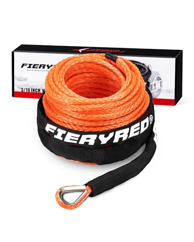FieryRed Seilwinde, 0,9 cm, 1,5 m, ATV/UTV, synthetisches Seilwinde, Ersatz mit Schutzhülle, passend für 3000 bis 2721 kg Seilwinde, Orange/Schwarz/Grau erhältlich