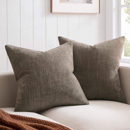 JUSPURBET Decorative Chenille 20x20 Throw Pillow Covers Set of 2,Brown Gray by JUSPURBET - Used condition - US$13.48