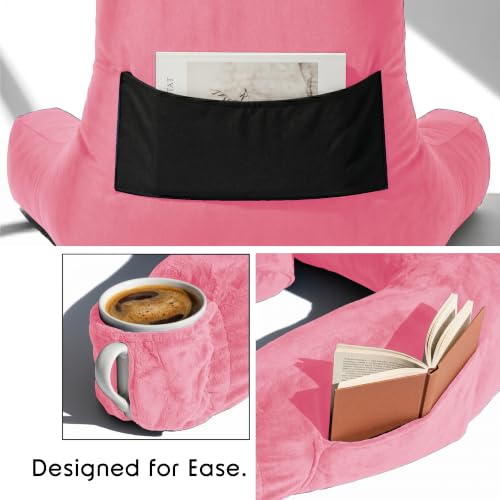 Image of Nestl Reading Pillow with Shredded Memory Foam Includes 2 Neck and Lumber Support Pillows, Designed for Sitting Up in Bed and Couch, Back and Arms Adjustable Support for Adult & Teens, Light Pink