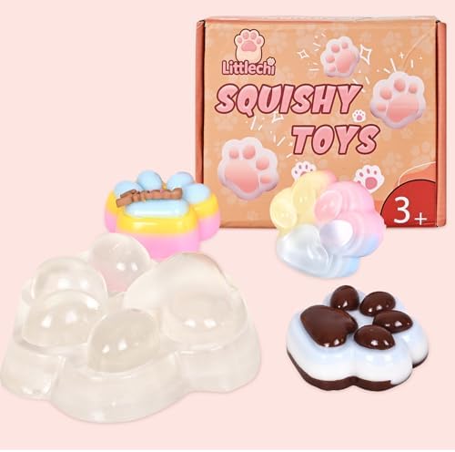 4 pcs Taba Squishy Pack,Fidget Toys Kit,Include (1 Giant Clear cat paw,3 Colorful cat Squishy paw),Squeeze Toy,Stress Relief Toy,Party Favors,Goodie Bags Fillers,Birthday Gift for Adults Kids.