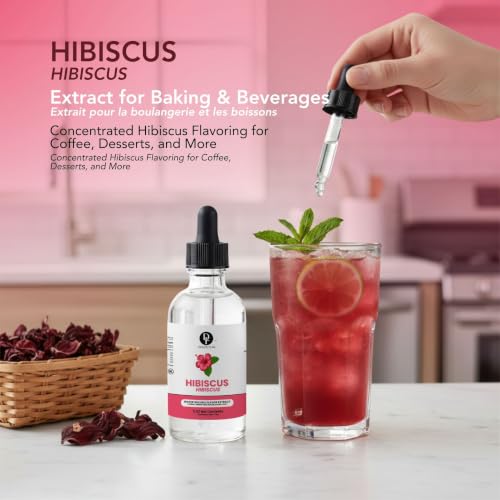 Image of Dolce Flav Natural Hibiscus Extract - Concentrated Flavoring for Baking, Beverages, Candy Making & More - Water Soluble Liquid Flavor Drops - Professional Strength Food Grade Flavoring - 2 Fl Oz