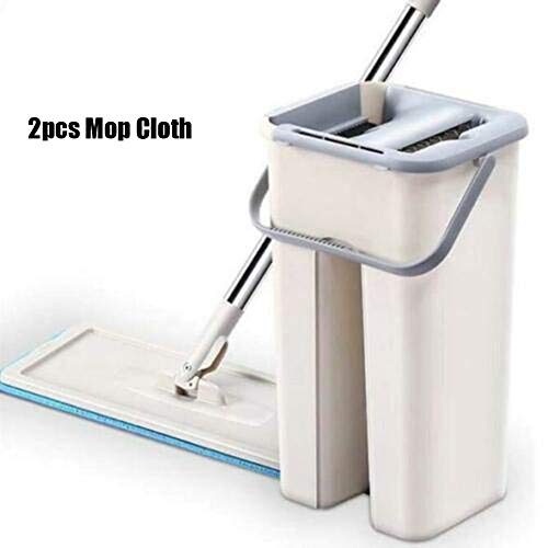 Set Mocio Lavapavimenti E Secchio Strizzatore A 2 Scomparti, Mop Piatto 6 Panni In Microfibra Bianco 90521078