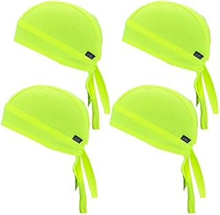 Neon Yellow Dew Rag High Visibility Helmet Construction Worker Bandana Sweat Liner Cooling Fluorescent Doo Rags Sweat Beanie under Welder Hard Hat for Men and Women Safety (Neon Yellow 4 pack)