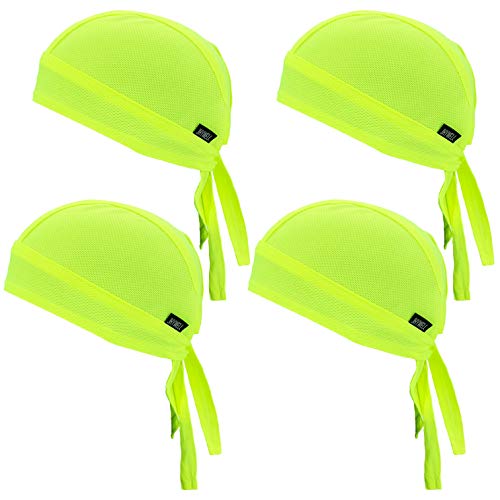 Neon Yellow Dew Rag High Visibility Helmet Construction Worker Bandana Sweat Liner Cooling Fluorescent Doo Rags Sweat Beanie under Welder Hard Hat for Men and Women Safety (Neon Yellow 4 pack)