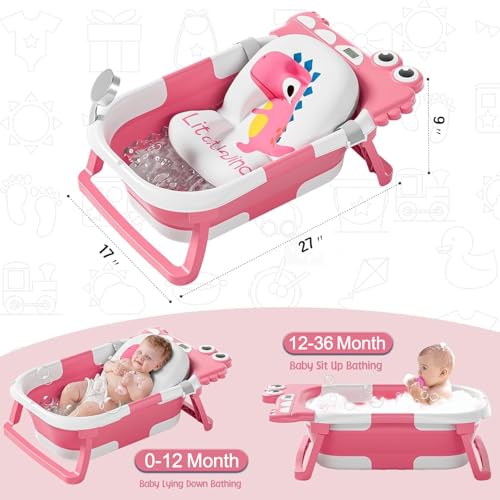 Image of TPN Collapsible Baby Bathtub, Baby Bath Tub with Soft Cushion & Real-Time Thermometer, Baby Bathtub Infant to Toddler Tub (0-36 Months), Portable Newborn Travel Bath Tub