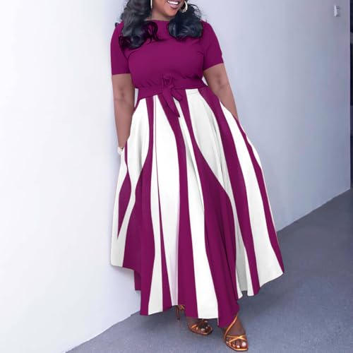 Image of BFFBABY Plus Size Dress A Line Dresses for Women Summer Long Dresses with Sleeve Casual Belted
