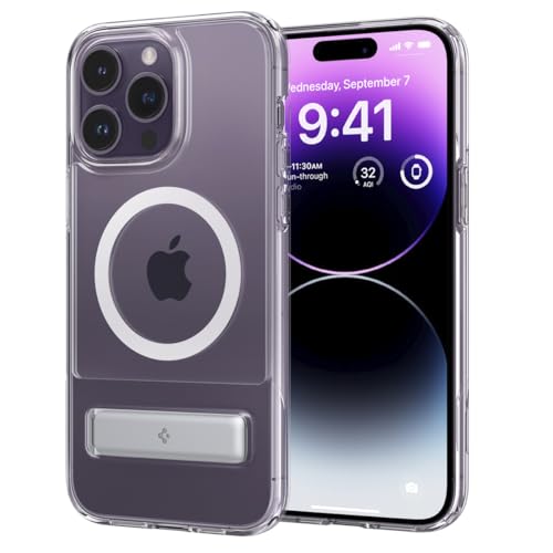 Image of Spigen Ultra Hybrid S MagFit Back Cover Case for iPhone 14 Pro, MagSafe Compatible, Integrated Kickstand - Polycarbonate + TPU | White