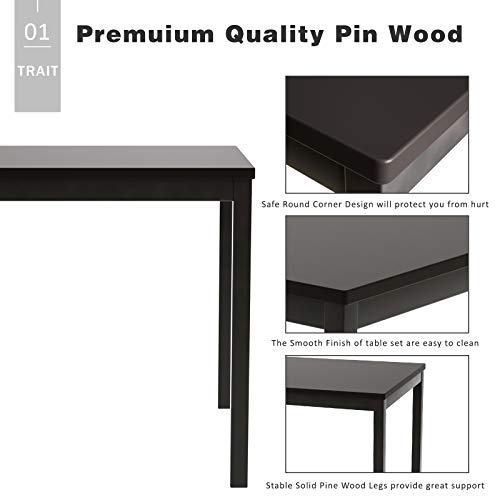 image for Mecor 5-Piece Wood Kitchen Dining Table Set, Pine Wood Table w/ 4 PU L