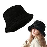 BNGXR Damen Winter Fischerhute Warme Wintermütze Kunstpelz Eimerhut Bucket Warm Hut, Winter Plüschmütze Dick und Weich Breite Krempe Fellmütze Kunstpelz Flauschige Fischerhut 58cm