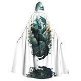 QAZWZML The Green Flying Fish Patterned Halloween hooded cape, Easter, carnival, cosplay cape, masquerade and themed party robe.