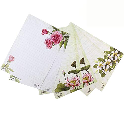 Bolbove 72 Pcs Lovely Plant Flower Theme Letter Writing Stationery Paper Lined Sheets 3 Patterns (White)