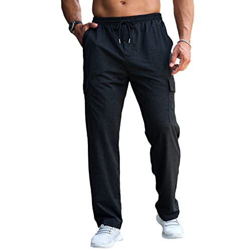 CTU Mens Fashion Baggy Sweatpants Lightweight Workout Cargo Sweatpants Athletic Pants Open Bottom Joggers with Pockets