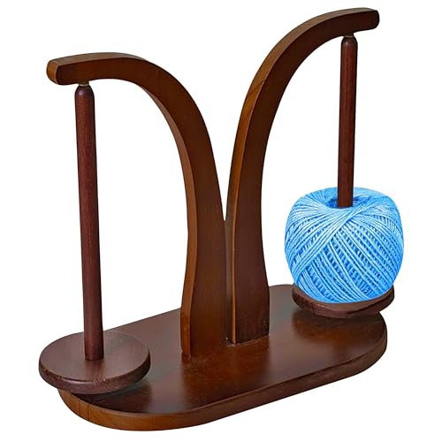 Image of Wooden Yarn Ball Holder - Brown Yarn Holder for Crocheting Big Sully Spinner with 1 Spindle Ball for Crocheting Spinner Gift for Knitting Lovers