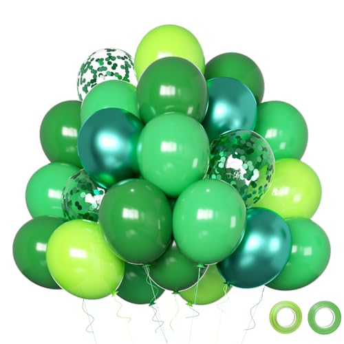 Green Balloons, 50pcs 12 Inch Different Shades Dark Green Balloons Green Latex Party Balloons for Party Decorations Patrick's Day Jungle Forest Themed Decorati
