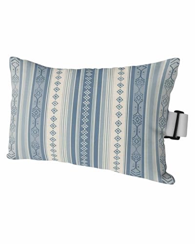 HERBED Outdoor Pillows Covers with Inserts Boho Blue Stripes Abstract Geometric Texture Waterproof Pillow with Adjustable Strap Throw Pillows for Patio Furniture Pool Lounge Chair, 11x16 Inch, 1PCS