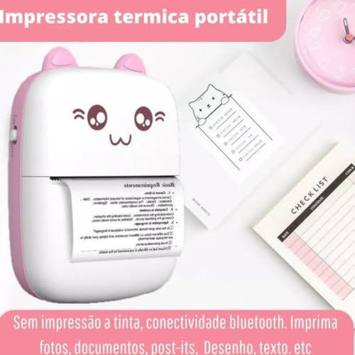 Mini Impressora Térmica Portátil Sem Fio BT 200 DPI (Rosa)