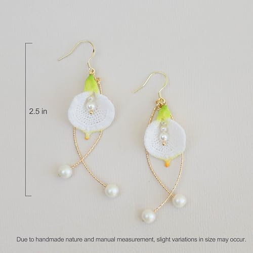 Handmade Calla Lily Dangle Earrings – Micro-Crochet Flower, 14K Gold-Plated Hooks, Lightweight Bridal & Bridesmaid Jewelry Gift for Women4