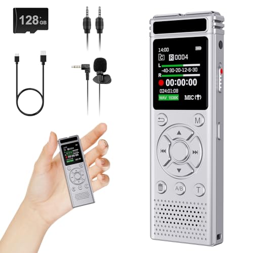 136GB Digital Voice Recorder with Playback,9000 Hours Audio Recording Device,Voice Activated Recorder with Noise Reduction,A-B Repeat,Mp3 Player&Password for Lectures/Meeting/Classes/Interviews,Silver