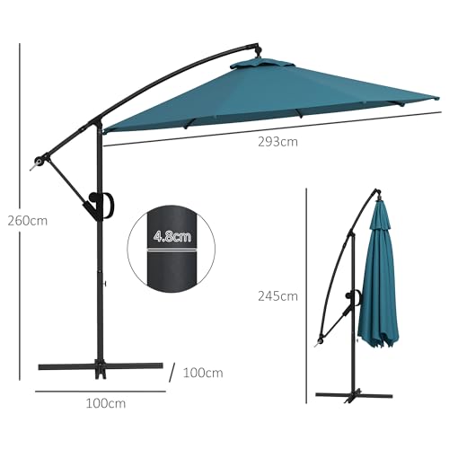 Outsunny 3(M) Cantilever Parasol With Cross Base, Banana Parasol With Crank Handle, Tilt And 8 Ribs, Round Hanging Patio Umbrella For Outdoor Pool, Garden, Balcony, Blue - 7