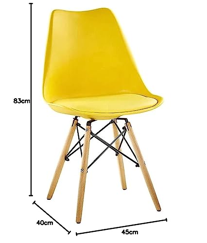Image of Set of 4 Modern Style Mid Century Modern Dinning Room Cafe Hotel Office Wooden Legs Chair (Yellow with Cushion)