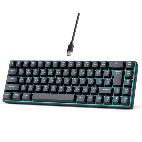 Teclado de membrana de 68 teclas, teclado en miniatura, retroiluminación LED, máquina de escribir, sensación mecánica, retroiluminación rusa e inglesa, teclado mecánico para juegos