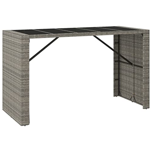 pokgdf Table de bar avec plateau en verre trempé pour terrasse, meuble de bistrot moderne en rotin PE avec cadre en acier et table de bar de jardin en rotin...