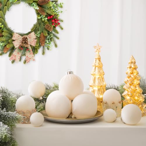 Velvet Christmas Ball Ornaments - 30pcs Flocked Christmas Ornaments Set Shatterproof Classic Hanging Xmas Tree Decorations with Rope for Wreath Holiday Home Decor (Cream) - image 4