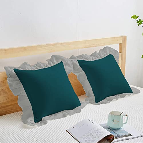 Image of YRM Bedding's Ruffle Beautiful Cushion Cover | Super Soft Elegant Premium Microfiber Frill Cushion Cover Set of 2 (16 inchx16 inch Inches) (Teal /Silver Grey)