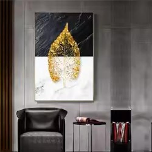 Décoration murale fleurs feuilles dorées triptyque affiche salon 40x60 - 5