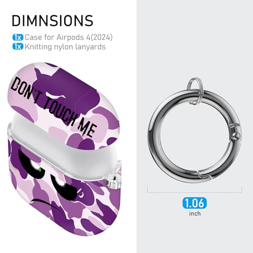 Image of for Apple Airpods 4th Generation Case Cover(2024),Don't Touch Me for Airpods 4 Cover with Keychain /Lanyard Soft Cute Shockproof Covers for Women Men Compatible AirPod 4 Case,Purple
