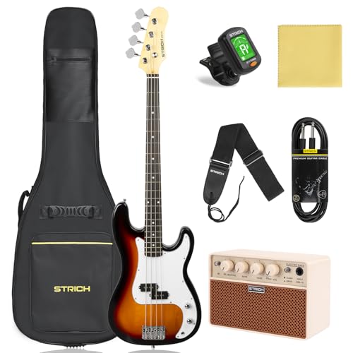 STRICH Electric Bass Guitar 4 Strings Full-Size Beginner Kit, Standard Bass for Starter with 2 x 5w...