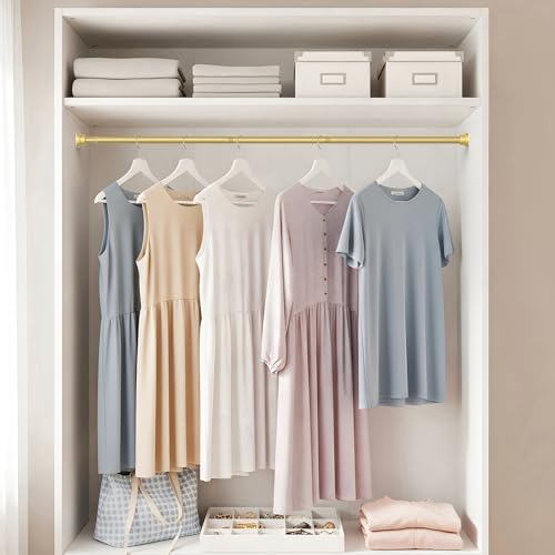 Image of 2Pack Tension Curtain Rod 30-64 Inch Gold Adjustable Curtain Rods No Drilling Expandable Pressure Spring Tension Curtain Rod 7 /8 inch Spring Loaded Curtain Rods For Windows Bedroom Closet Doorway Door