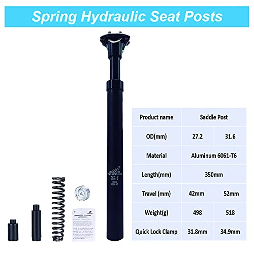 RUJOI Bike Seat Posts,Bike Adjustable Suspension Seatpost 27.2mm 31.6mm Alumium Seatpost for MTB Road Bike,Quick Release seatpost clamp Included - Image 2
