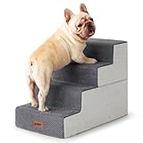 ZOMISIA Dog Stairs for Small Dogs - Pet Stairs 2 in 1 with Zippers Suitable for Couch and Bed, Foam Dog Steps with Non Slip Bottom Grey 4 Steps