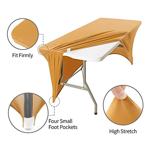 Image of Peomeise 2PCS 6FT Spandex Table Cover Rectangular Stretch Spandex Tablecloth (Gold,6FT)