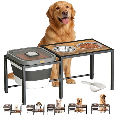 Elevated Dog Bowls with Storage Container Raised Dog Bowls for Large Dogs15-18 lb Airtight Dog Food Storage Container Adjustable Height Feeding Station