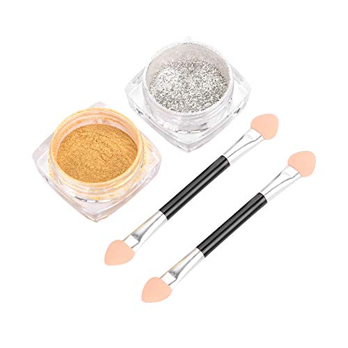 Nagel Spiegel Pulver, Glitzerpigmentpulver für Nägel, Maniküre Make up Dekoration Kit, 2 Farben Gold und Silber – Bild 8